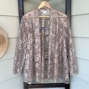 After Dark Floral Sheer Lace Cardigan Jacket Size 12 Vintage Beige Gold Formal